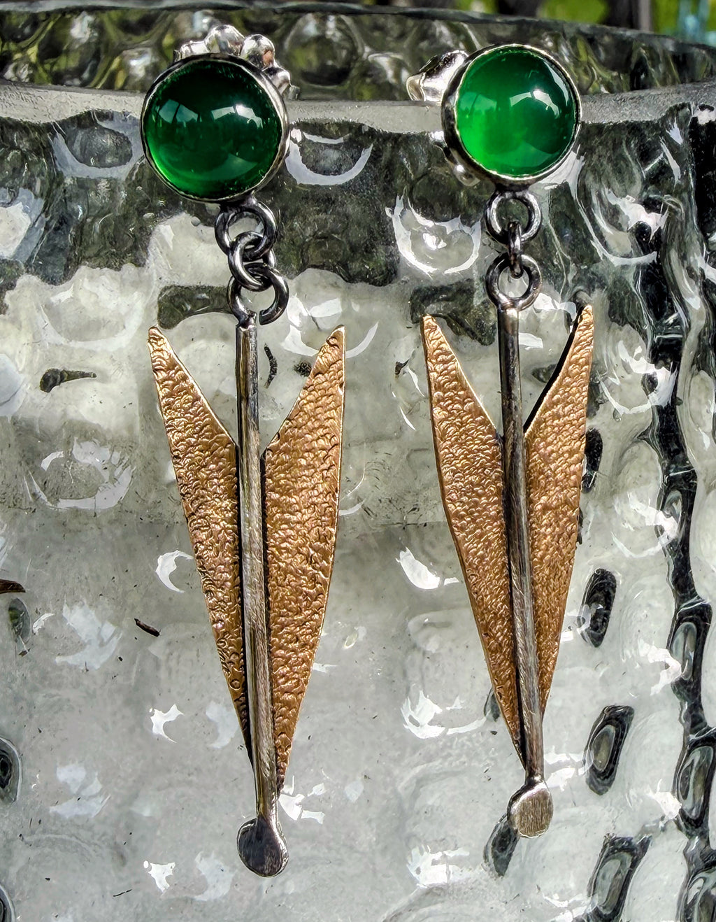 Midcentury Modern Atomic Earrings with Green Agate