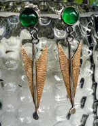 Midcentury Modern Atomic Earrings with Green Agate