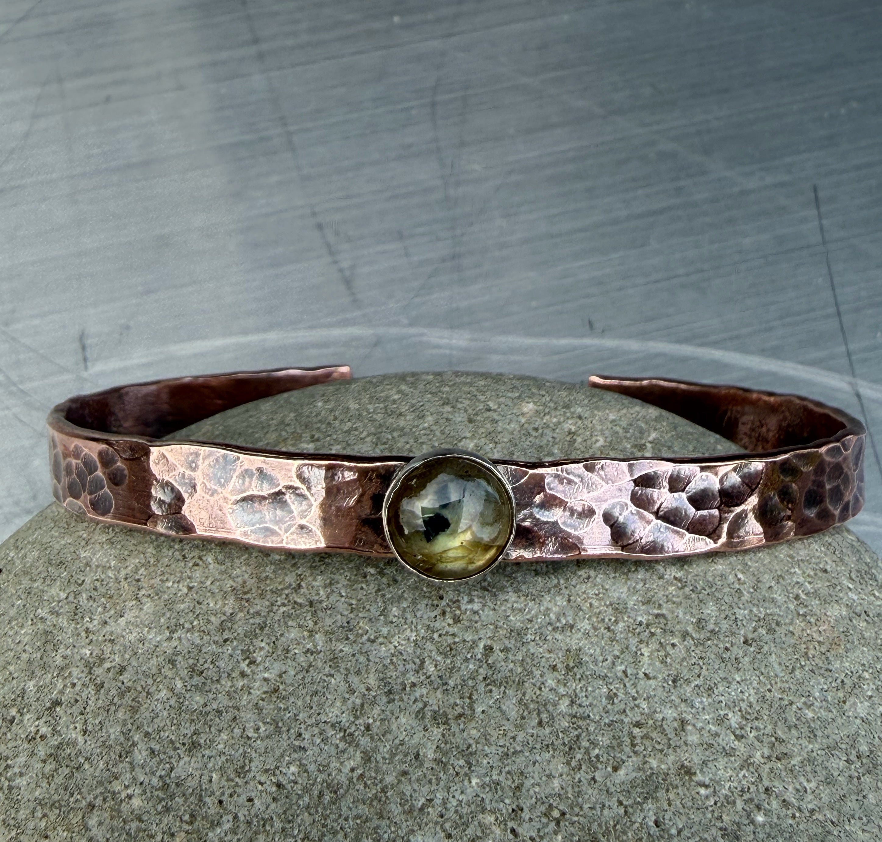 Hammered Copper Cuff with Labradorite