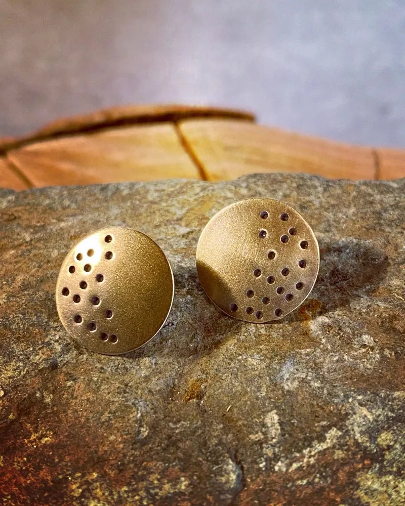 15mm Brass Button Earrings- Celestial