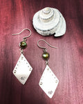 Labradorite and Silver Stamped Dangle Earrings