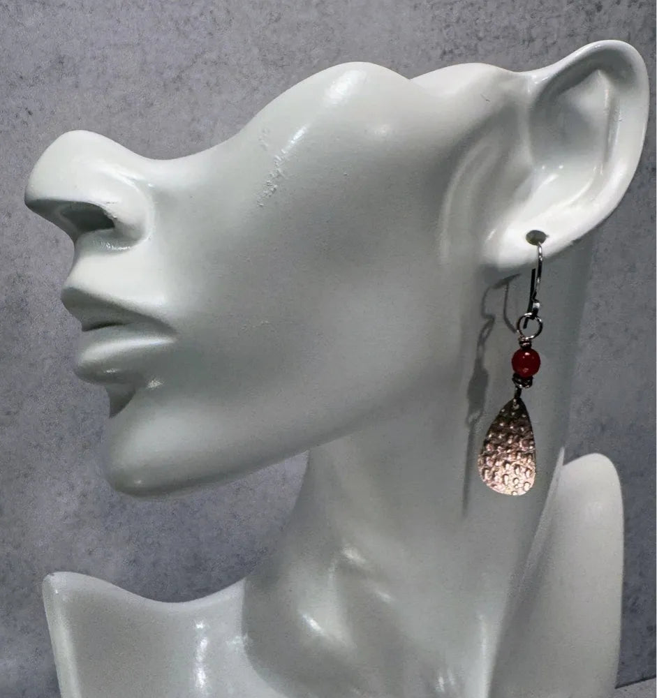Roll printed copper teardrops with Carnelian