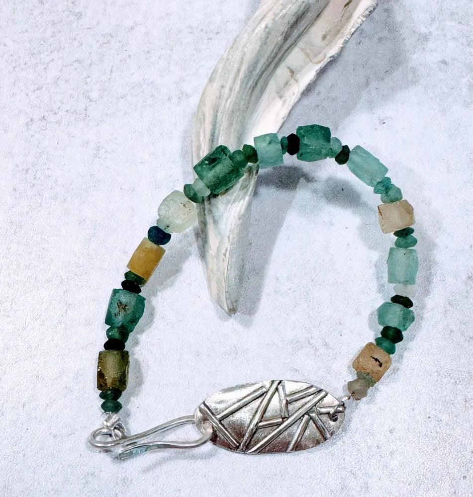 Roman Glass with fused silver oval clasp