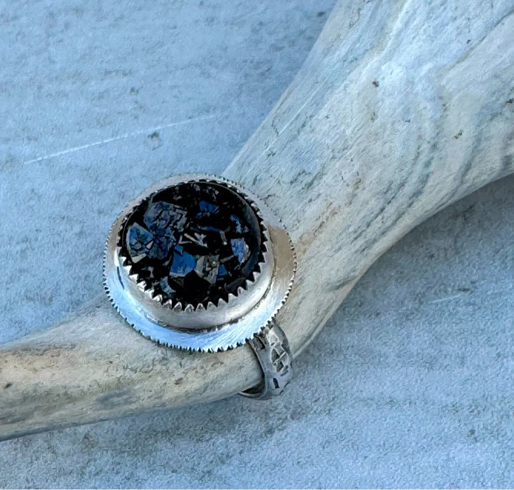 Raw Black Garnet and Silver Ring