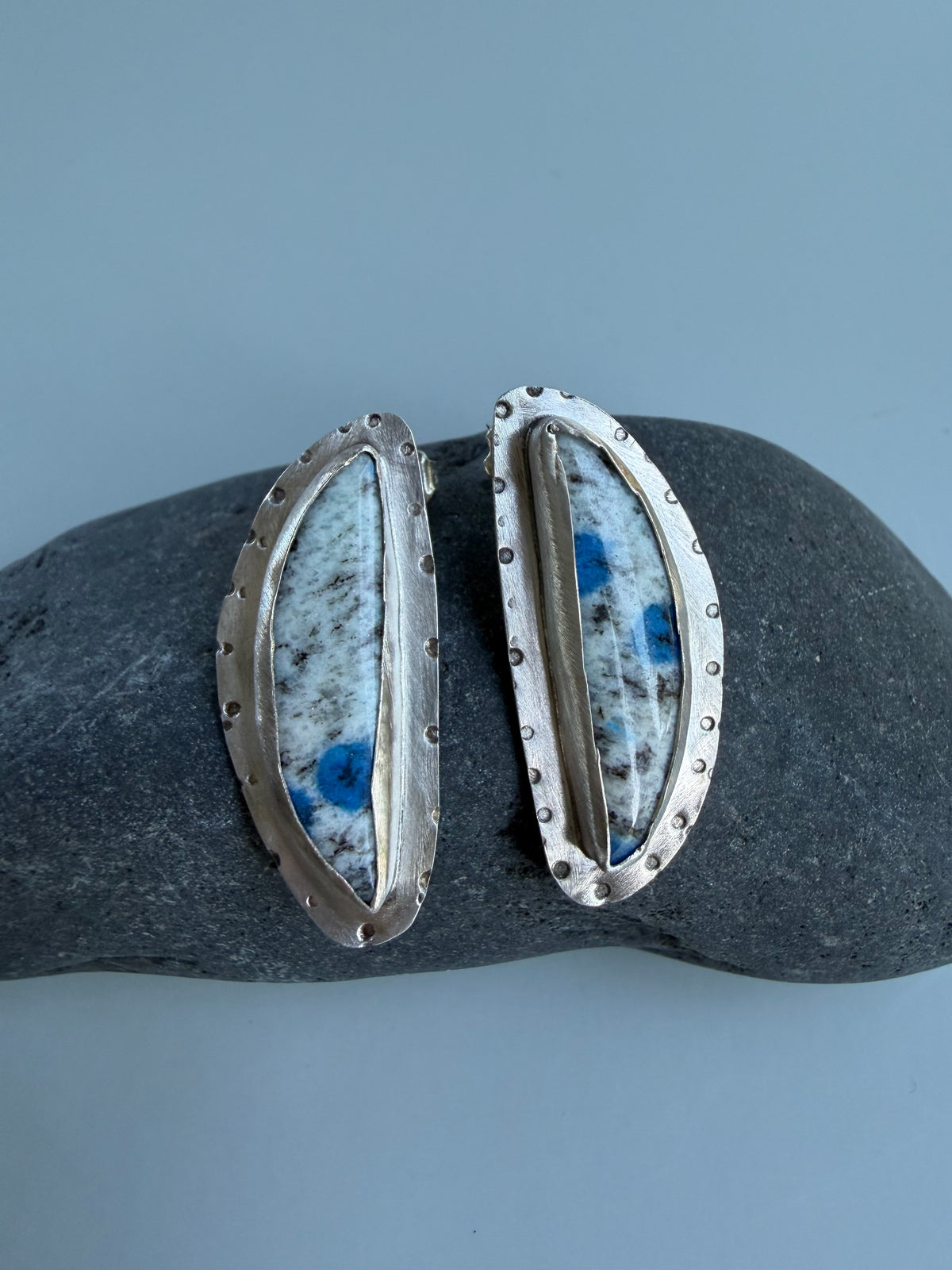 Asurite in granite - K2 Azurite half moon earrings