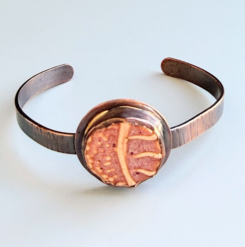 Copper Cuff with Dusty Rose Porcelain Ceramic Cabochon