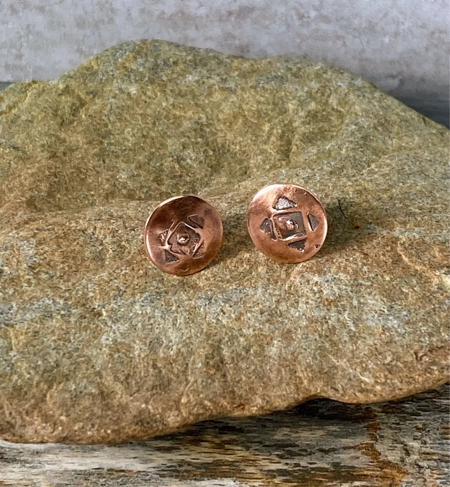 Tiny copper geometric stamped studs