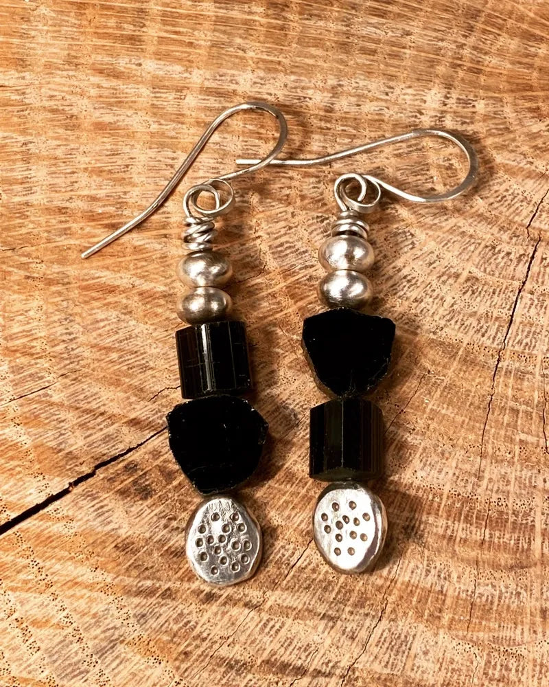 Black tourmaline and silver earrings