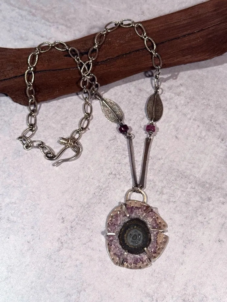 Amethyst Stalactite slice necklace