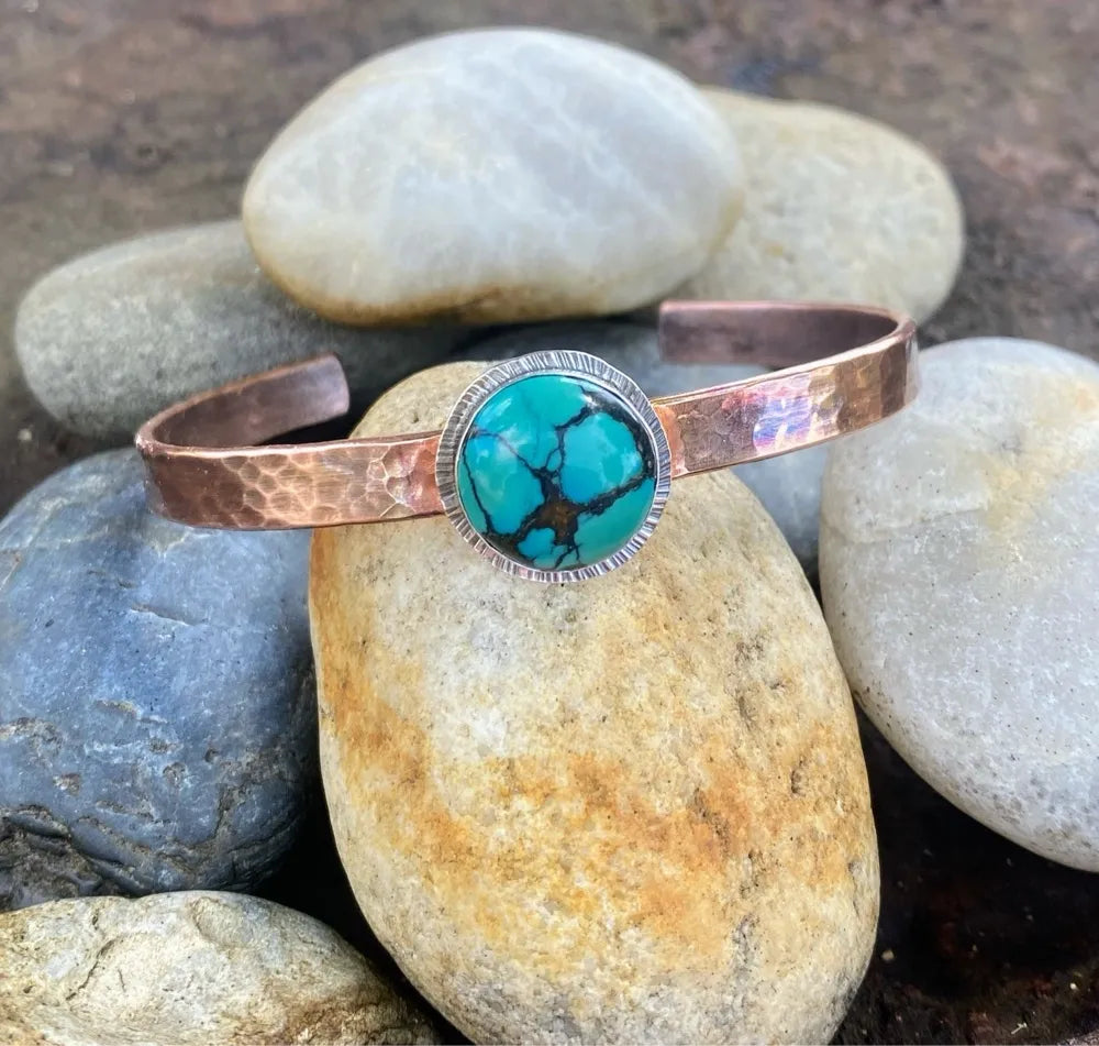 Hammered Copper Cuff with Turquoise #1