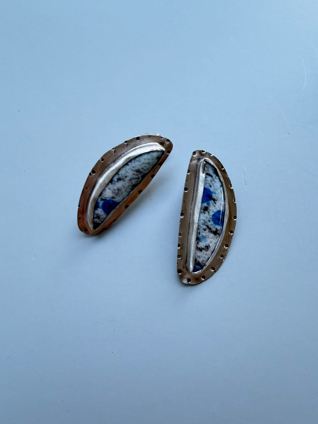 Asurite in granite - K2 Azurite half moon earrings