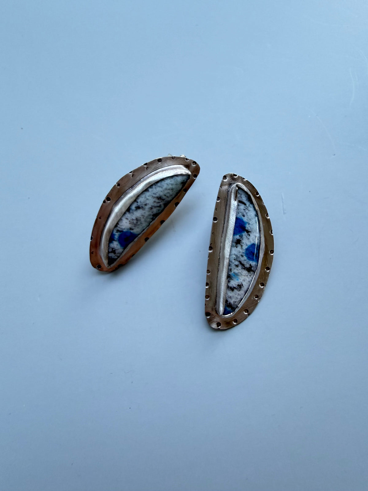 Asurite in granite - K2 Azurite half moon earrings