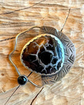 Septarian Nodule & Black Onyx Brooch