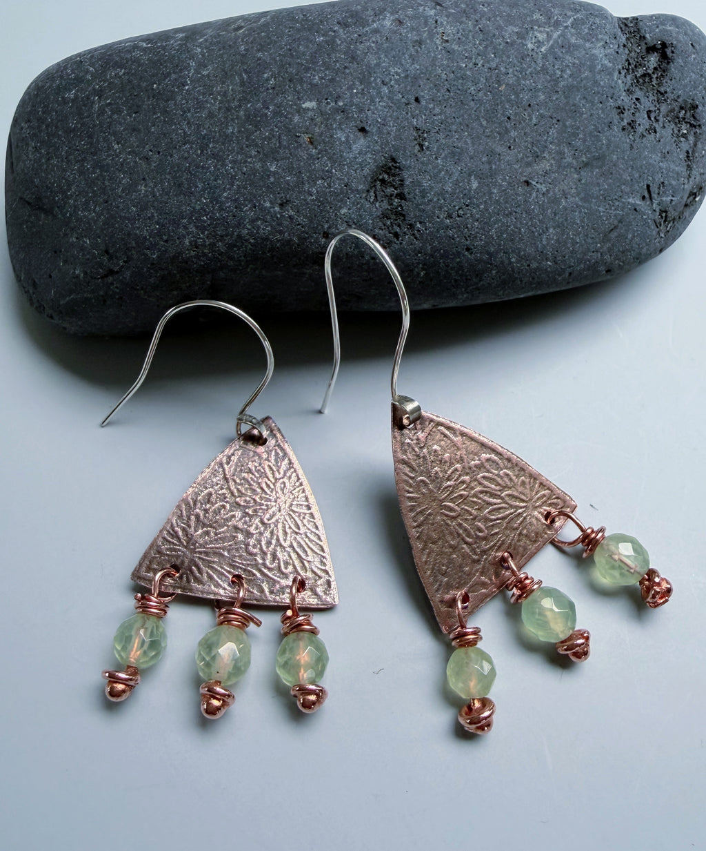 Copper Garden Eartings with  Prehnite