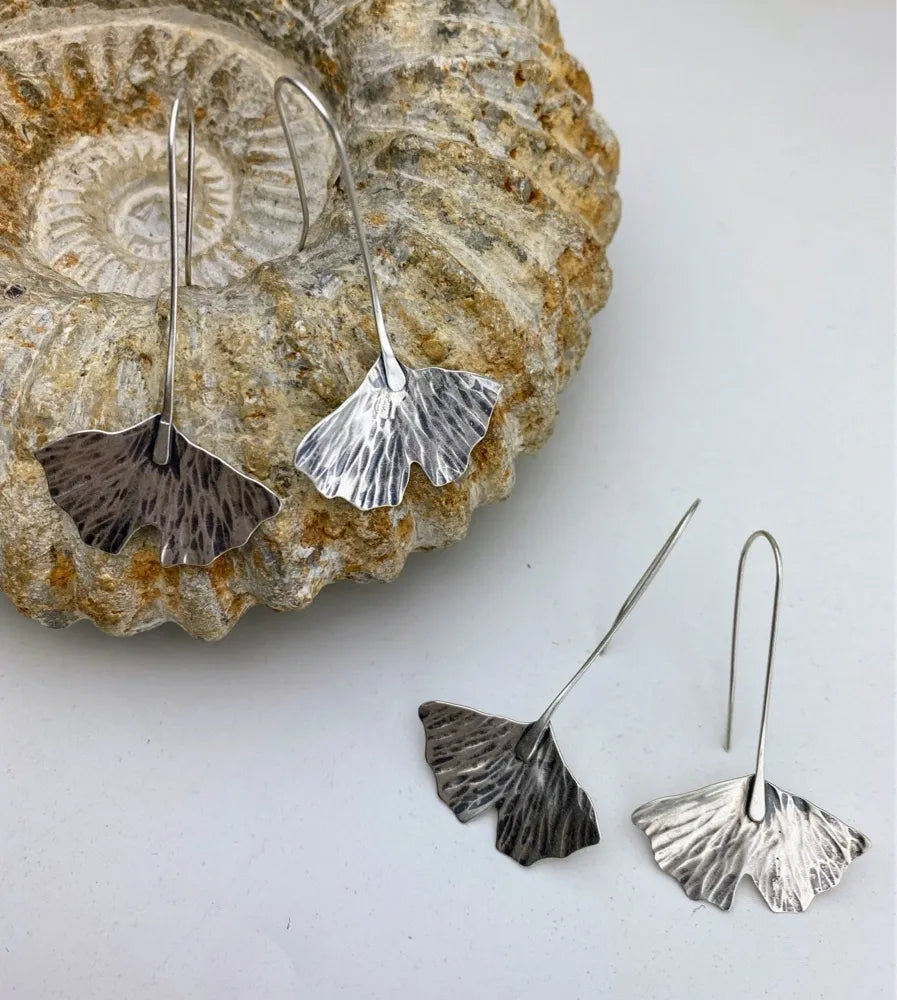 Silver Gingko Leaf Earrings