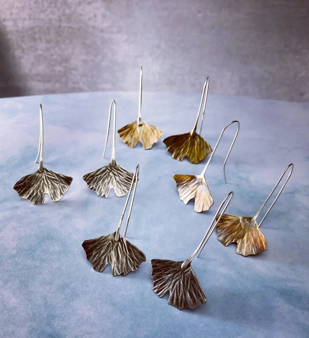 Silver Gingko Leaf Earrings