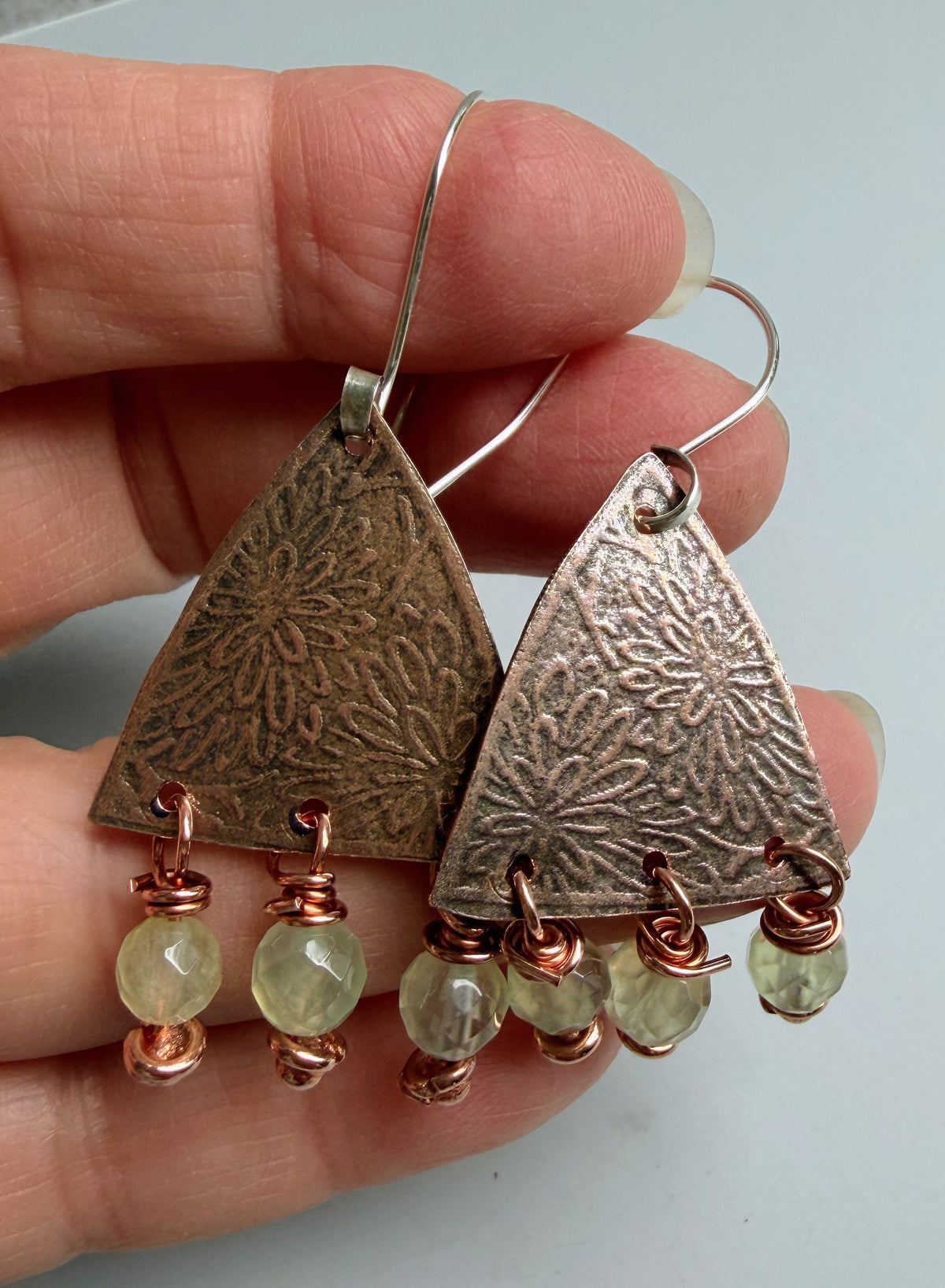 Copper Garden Eartings with  Prehnite