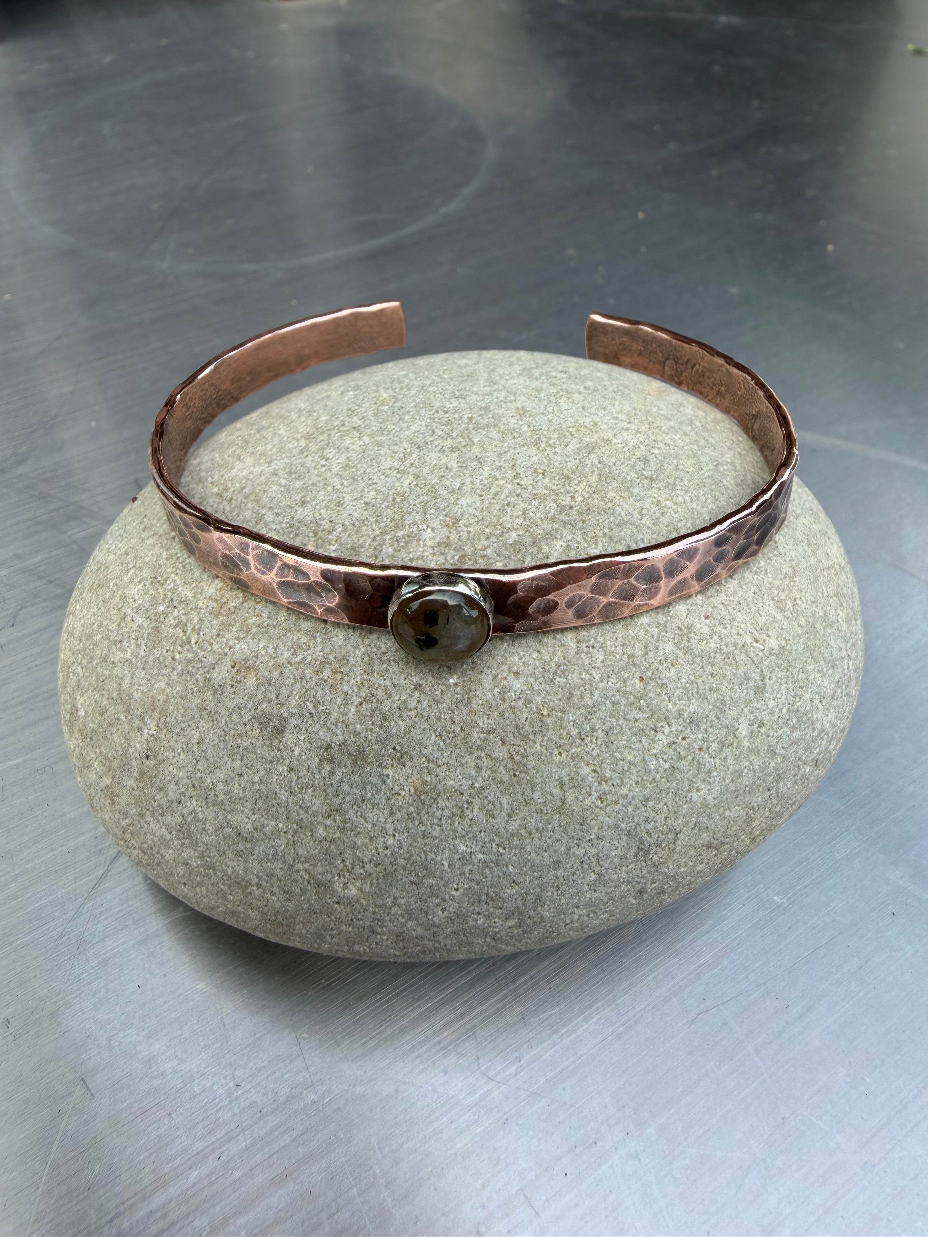 Hammered Copper Cuff with Labradorite