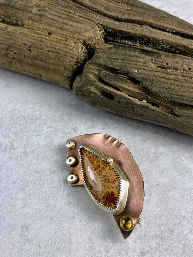 Fossilized Coral Brooch/Pendant