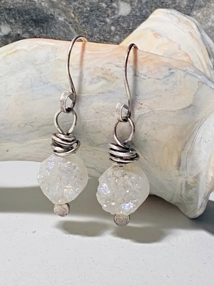 White Quartz Druzy Earrings
