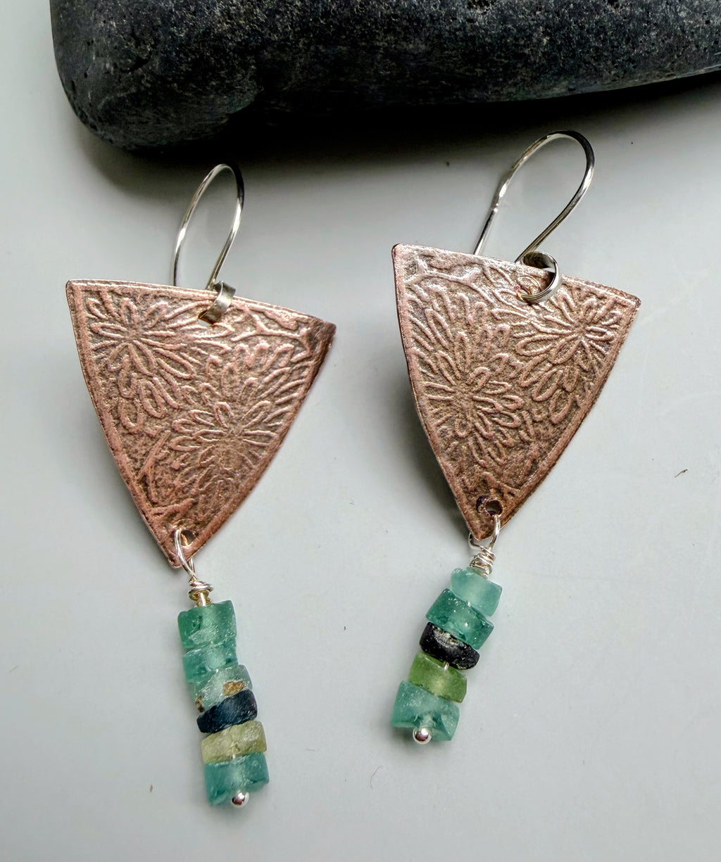 Copper Garden earrings Ancient Roman Glass