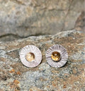 Hammered silver studs with citrine