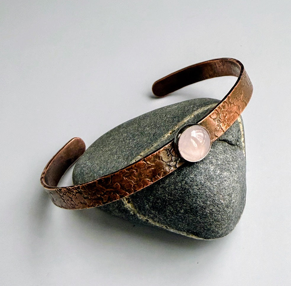 Hammered Copper Cuff with Rose Quartz #1