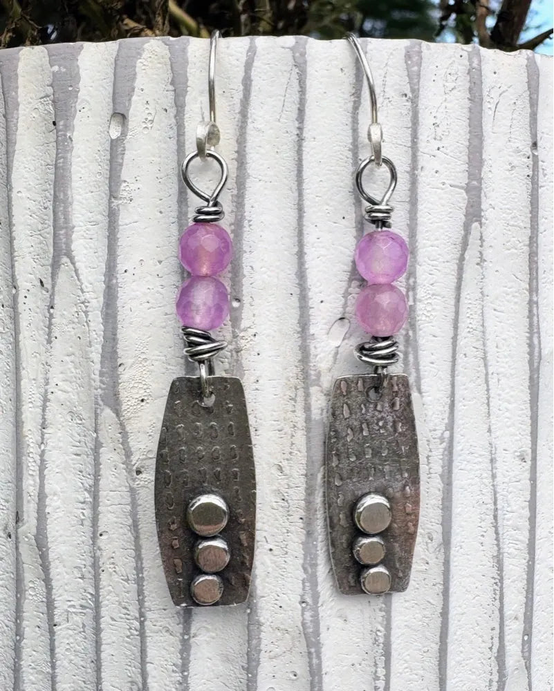 Silver texture dangles with lavender jade