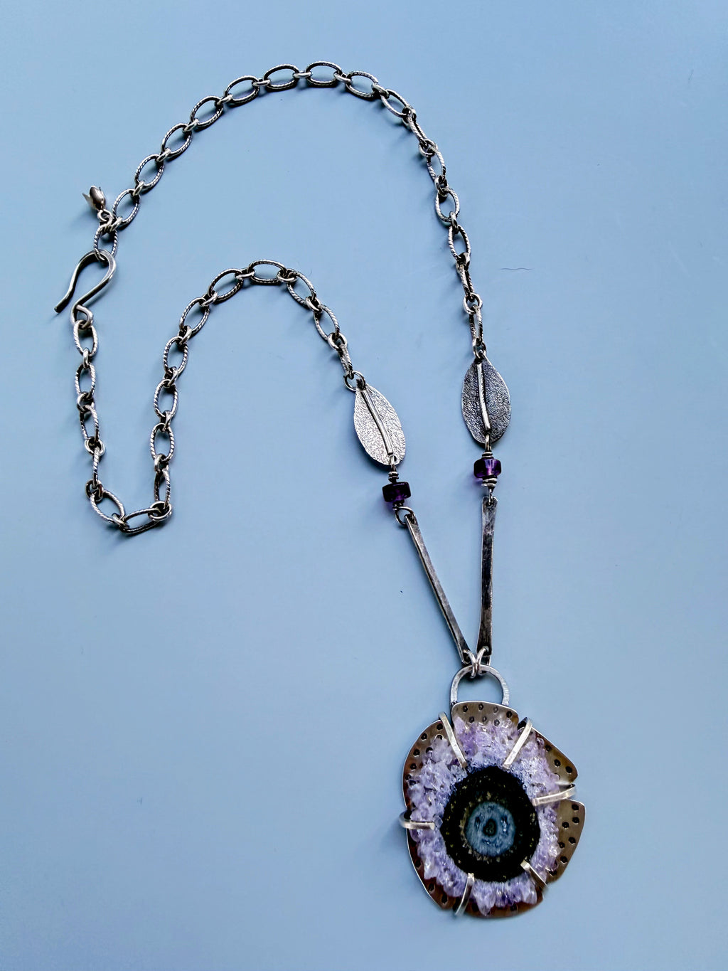 Violet Portal Amethyst Stalactite Slice Statement Necklace