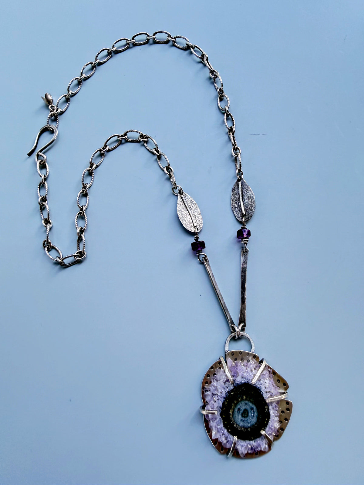 Violet Portal Amethyst Stalactite Slice Statement Necklace