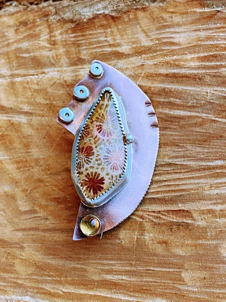 Fossilized Coral Brooch/Pendant