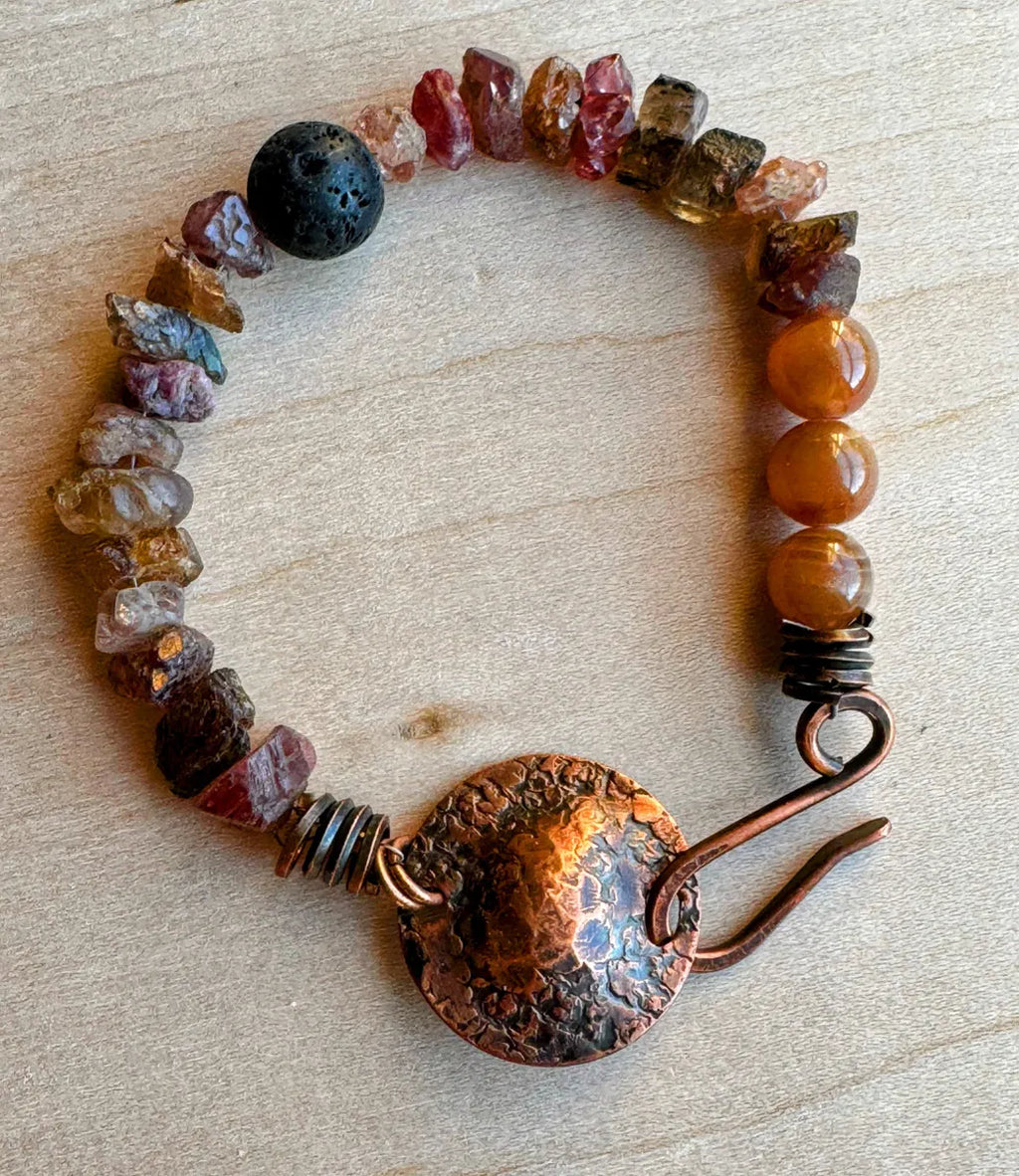 Aromatherapy bracelet, honey rhodochrosite, spinel and andalusite