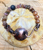 Aromatherapy bracelet, honey rhodochrosite, spinel and andalusite