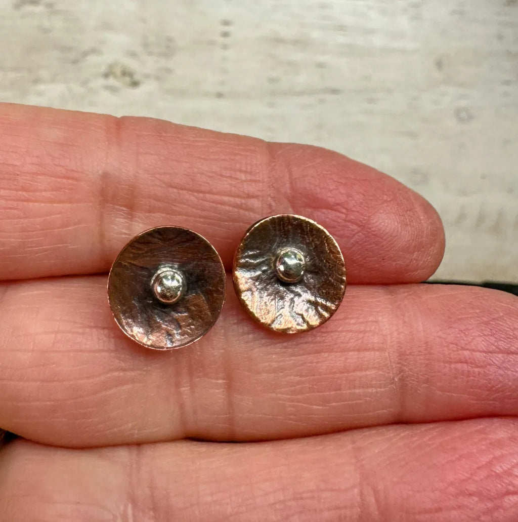 Concave copper stud with silver ball