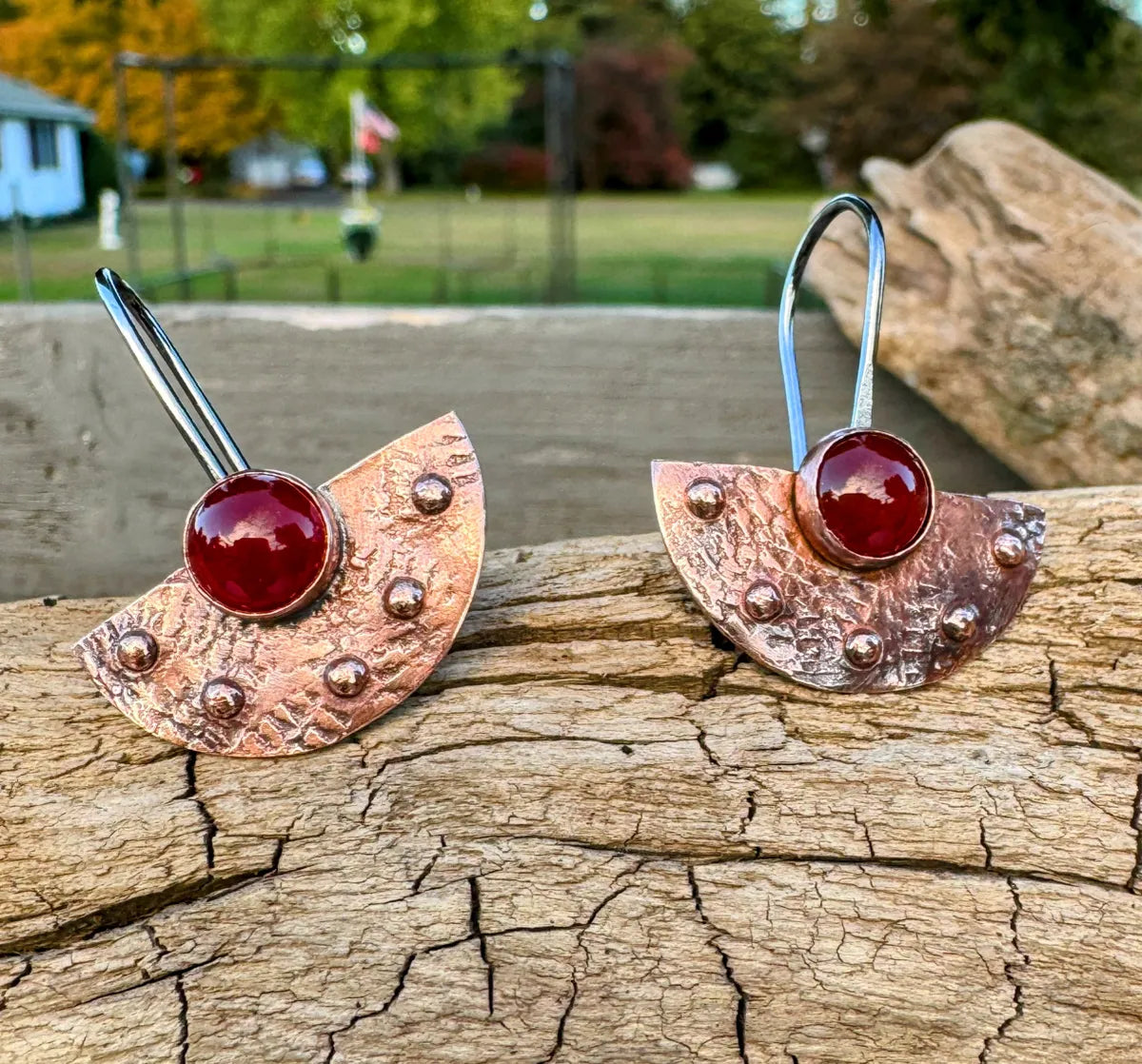 Copper Moon and stars earrings – carnelian