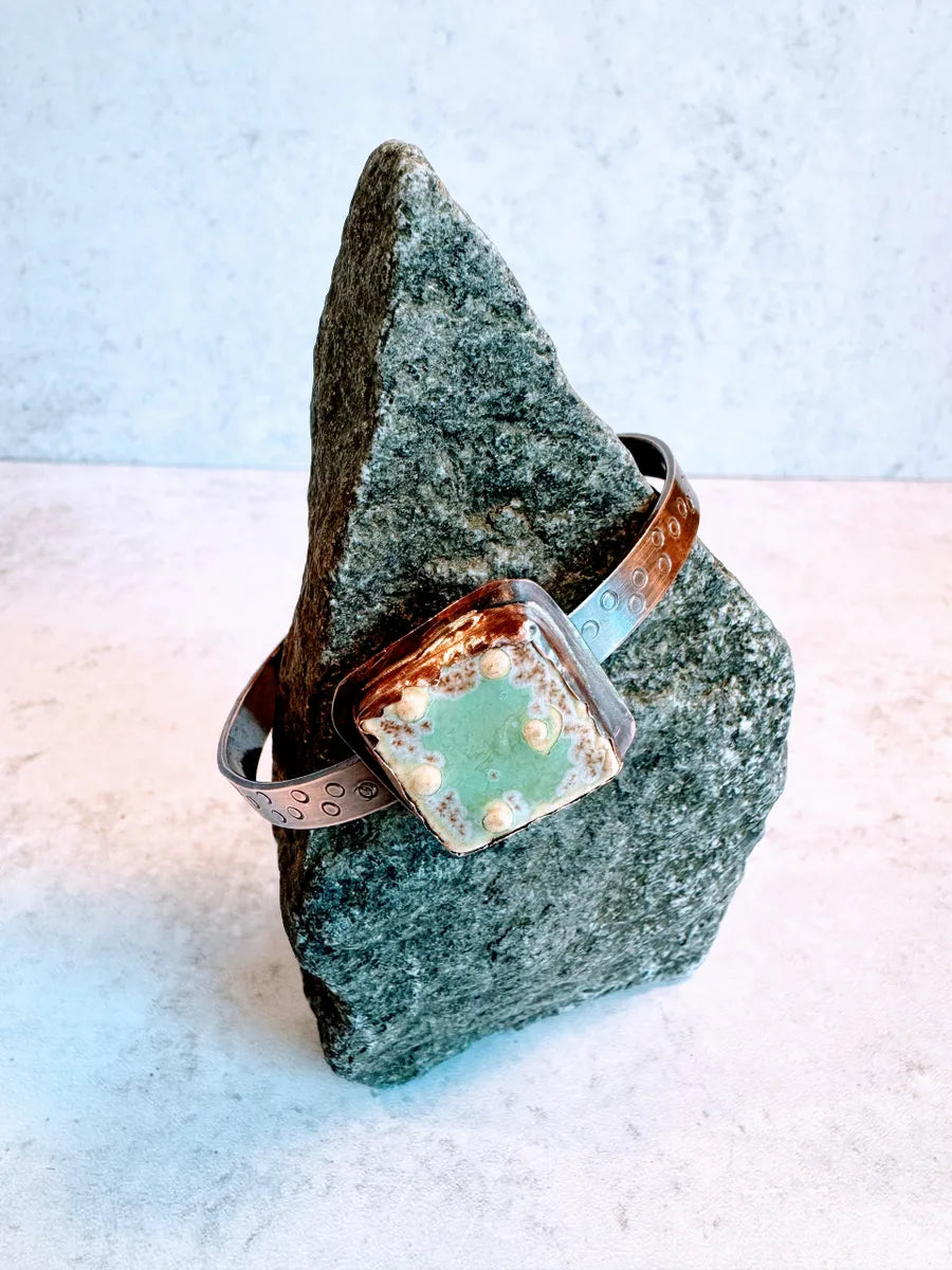 Copper cuff with porcelain ceramic square