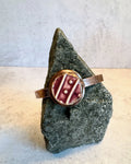 Copper cuff with purple porcelain ceramic circle