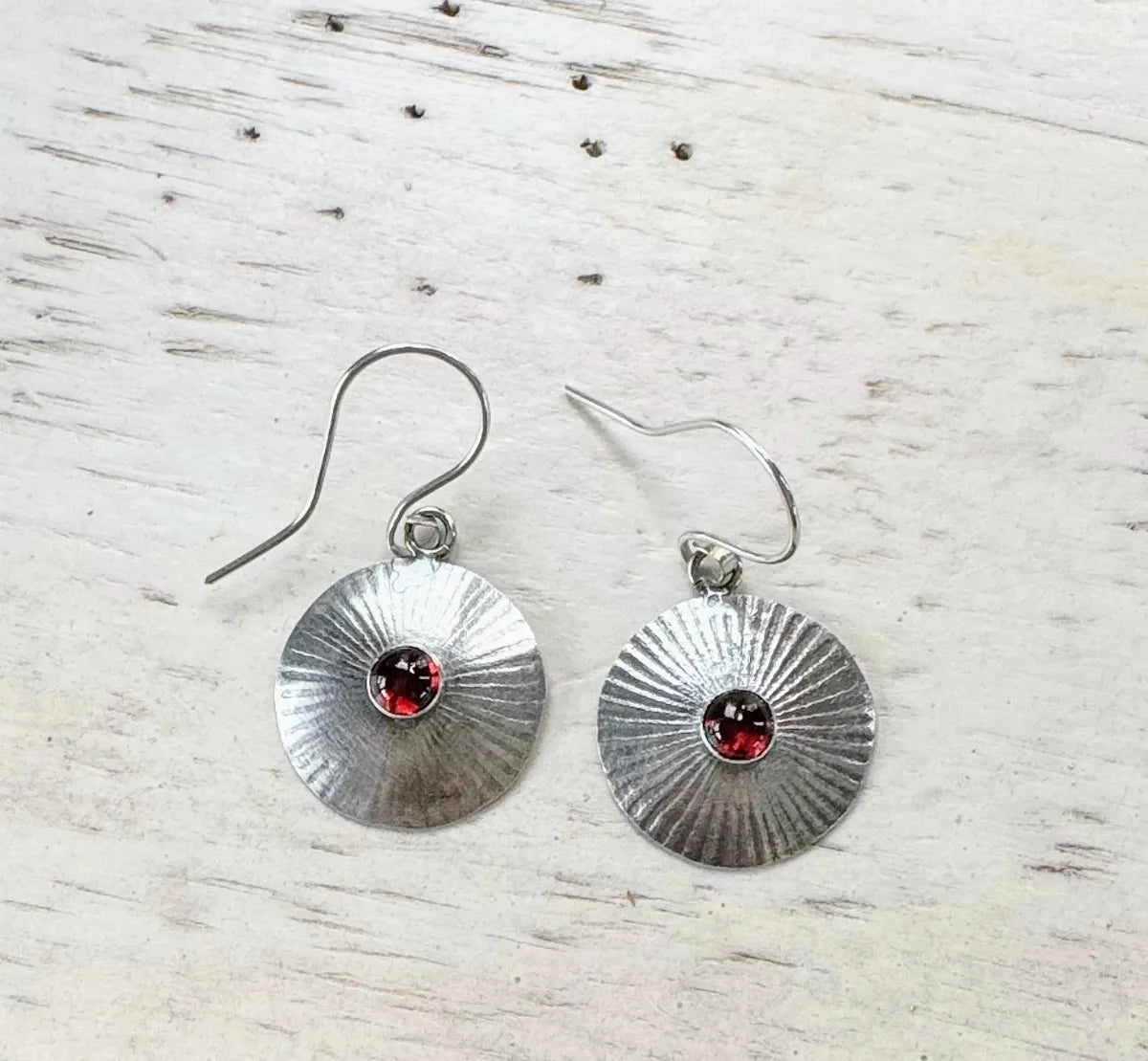 Garnet and Silver Starburst Earrings