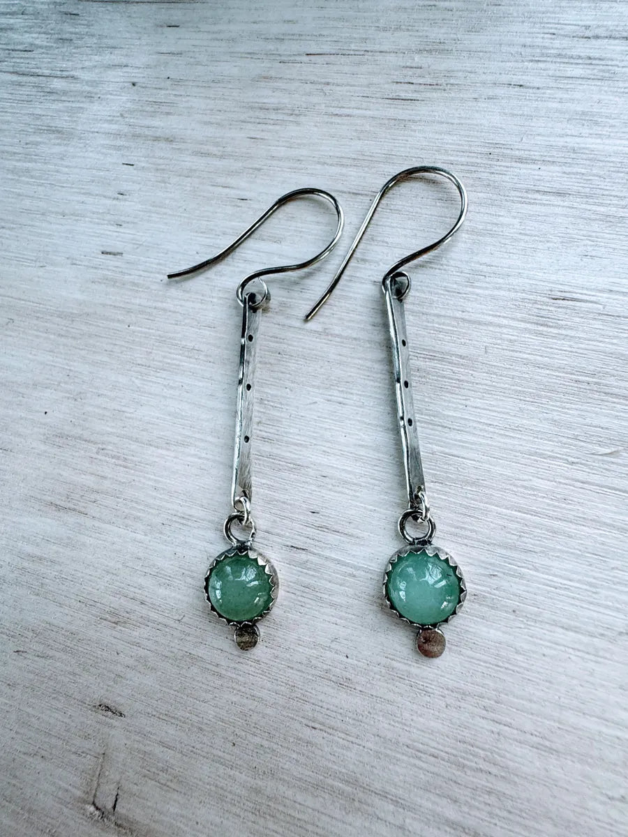 Green aventurine and silver modern dangles