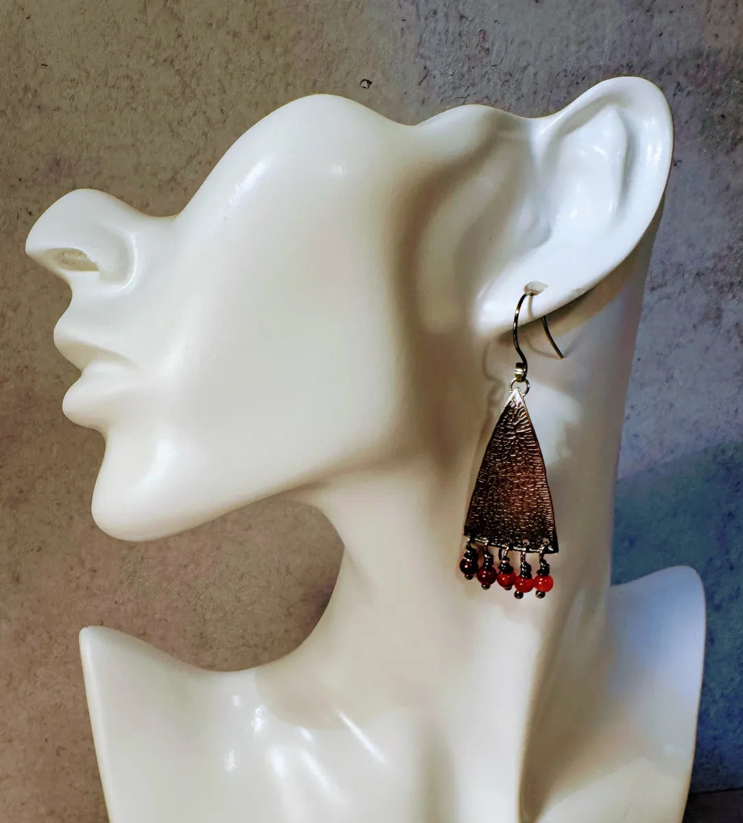 Modern copper and carnelian drops
