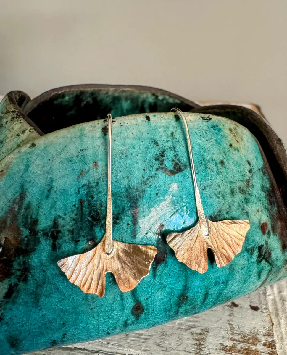 Small bronze gingko leaf earrings