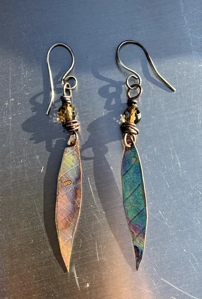 Ethereal copper leaf drops with smoky quartz