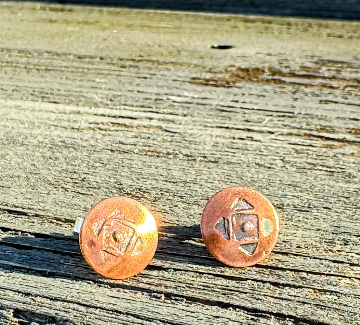 Tiny copper studs with geometric stamping